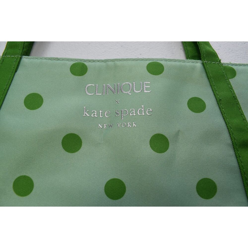 Clinique X Kate Spade Green Polka Dot Tote Bag Makeup Shopping - Picture 2 of 8